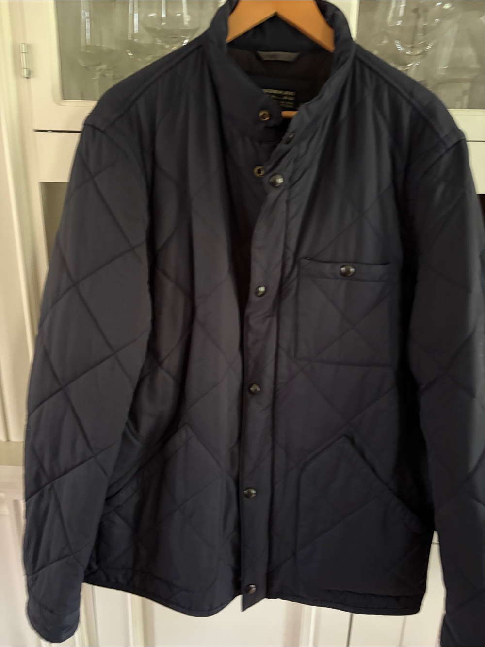 J. Crew Quilted Navy Lightweight Button-Front Jacket - Large